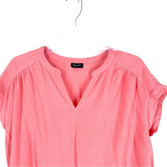 SPLENDID Boxy Lightweight Linen Blend V Neck Blouse Top - Picture 4 of 7
